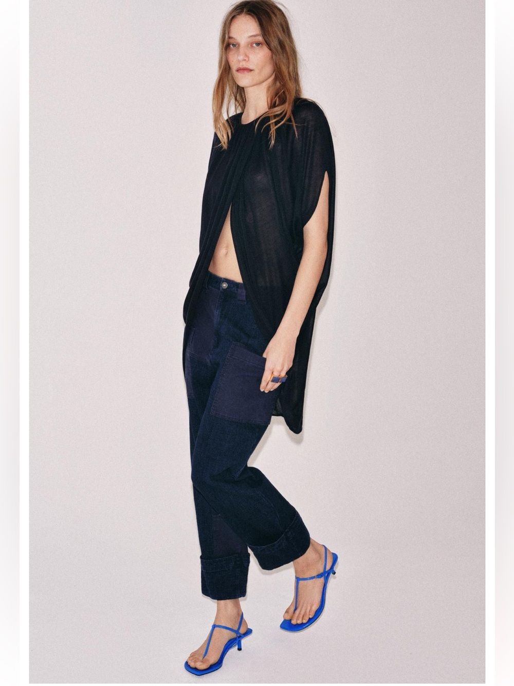 Zara Navy Patchwork Mid Rise Ankle Size Medium